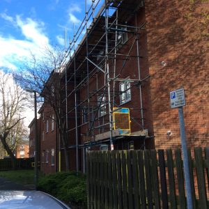 scaffolding on front of block of flats in Lincoln