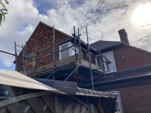 scaffolding on a building on Bunkers Hill in Lincoln